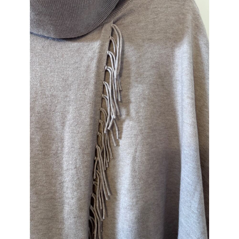 Chico’s Fringe Cowl Neck Poncho Sweater NWT S/M Neutral Taupe Soft Knit - Picture 4 of 11